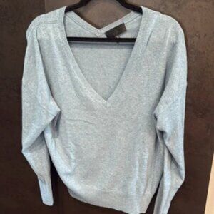 Nili Lotan Blue V-Neck Sweater Relaxed Fit 100% Cashmere